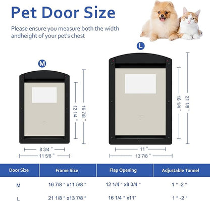 [Classicmacher] Dog Door for Large Dogs, Black Frame Door for L arge Dogs, Strong Plastic Doggy Door and L arge Pets with Sliding Lock Panel and Magnetic Soft Flap (Large, Mattle Black)