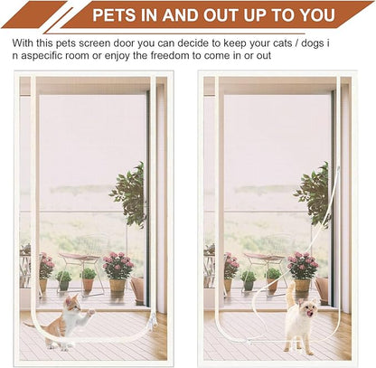 Dixutzi Pet Screen Door Thickened Cat Resistant Mesh Screen Door for Living Room, Bedroom, Kitchen, Patio, Dog Cat Scratch Proof Screen with Zipper Closure (Fits Door Size up to 35''x 80'', White)