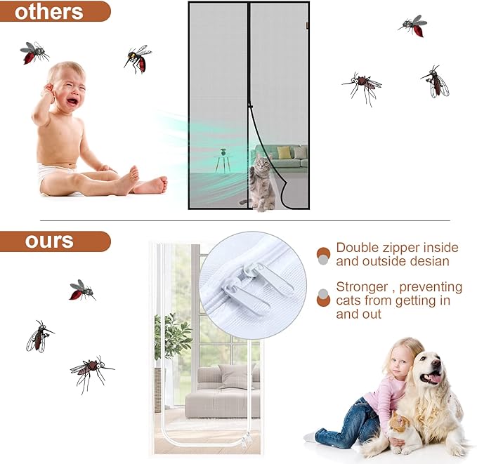 Dixutzi Pet Screen Door Thickened Cat Resistant Mesh Screen Door for Living Room, Bedroom, Kitchen, Patio, Dog Cat Scratch Proof Screen with Zipper Closure (Fits Door Size up to 35''x 80'', White)