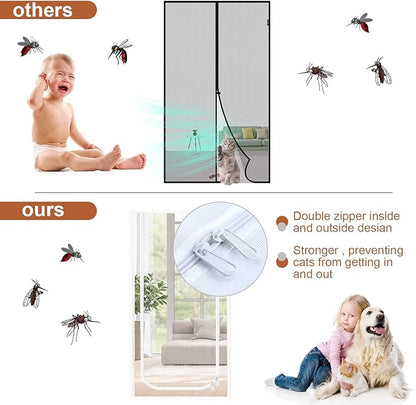 Dixutzi Pet Screen Door Thickened Cat Resistant Mesh Screen Door for Living Room, Bedroom, Kitchen, Patio, Dog Cat Scratch Proof Screen with Zipper Closure (Fits Door Size up to 35''x 80'', White)