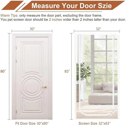 Dixutzi Reinforced Cat Screen Door Fits Door Size 30''x 80'', Heavy Duty Pets Proof Screen Door with Zipper, Prevent Dogs Cats Running Out from Home (White)