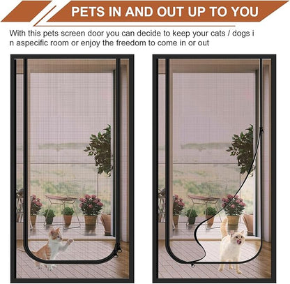 Dixutzi Reinforced Cat Screen Door Fits Door Size 32''x 80'', Heavy Duty Pets Proof Screen Door with Zipper, Prevent Dogs Cats Running Out from Home (Black)