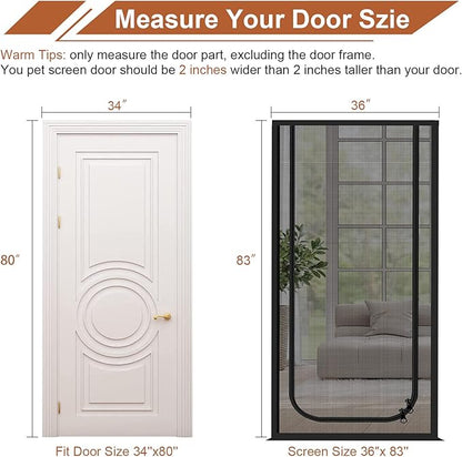 Dixutzi Reinforced Cat Screen Door Fits Door Size 34''x 80'', Heavy Duty Pets Proof Screen Door with Zipper, Prevent Dogs Cats Running Out from Home (Black)