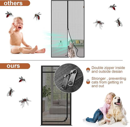 Dixutzi Upgraded Reinforced Cat Screen Door Fits Door Size 36''x 80'', Heavy Duty Pets Proof Screen with Zipper, Prevent Dogs Cats Running Out from Home (Black)