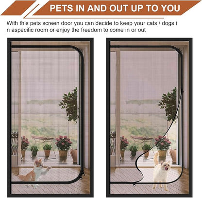 Dixutzi Upgraded Reinforced Cat Screen Door Fits Door Size 36''x 80'', Heavy Duty Pets Proof Screen with Zipper, Prevent Dogs Cats Running Out from Home (Black)