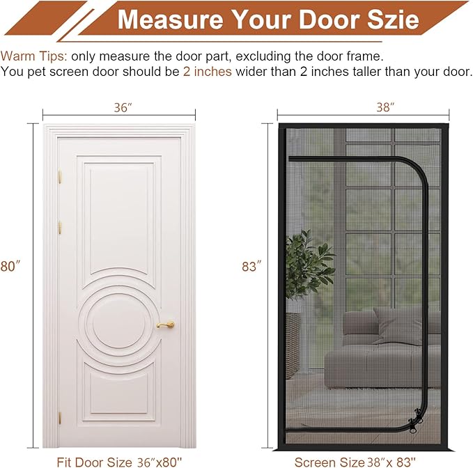 Dixutzi Upgraded Reinforced Cat Screen Door Fits Door Size 36''x 80'', Heavy Duty Pets Proof Screen with Zipper, Prevent Dogs Cats Running Out from Home (Black)