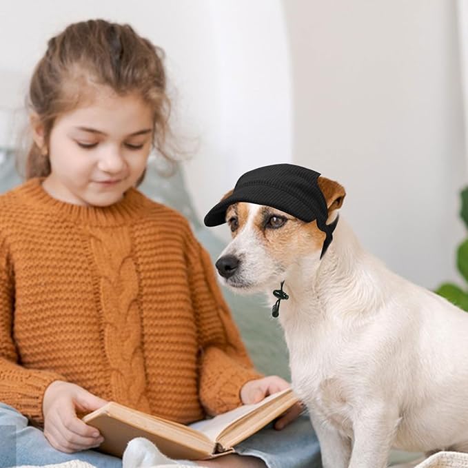 Dog Baseball Cap, Dog Cat Summer Beach Visor Hat with Ear Holes, Adjustable Puppy Sunbonnet Headdress (Black, Large)