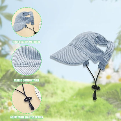Dog Baseball Cap, Dog Cat Summer Beach Visor Hat with Ear Holes, Adjustable Puppy Sunbonnet Headdress (Blue, Small)