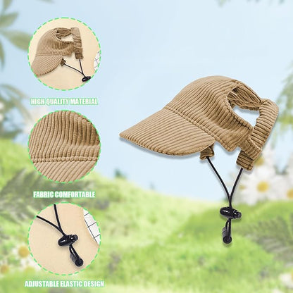 Dog Baseball Cap, Dog Cat Summer Beach Visor Hat with Ear Holes, Adjustable Puppy Sunbonnet Headdress (Brown, Large)