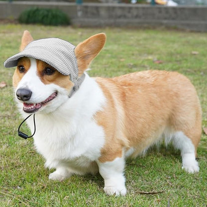 Dog Baseball Cap, Dog Cat Summer Beach Visor Hat with Ear Holes, Adjustable Puppy Sunbonnet Headdress (Grey, Large)