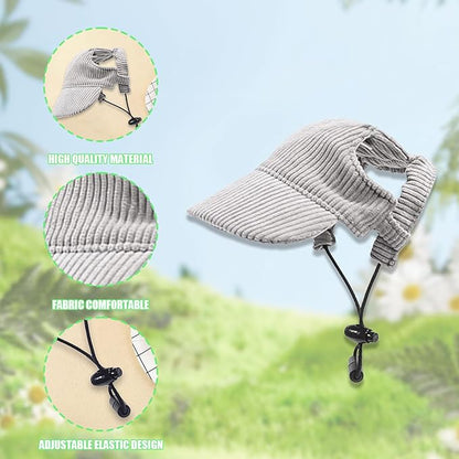Dog Baseball Cap, Dog Cat Summer Beach Visor Hat with Ear Holes, Adjustable Puppy Sunbonnet Headdress (Grey, Medium)