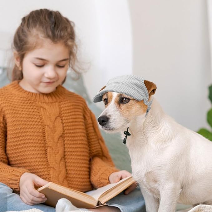 Dog Baseball Cap, Dog Cat Summer Beach Visor Hat with Ear Holes, Adjustable Puppy Sunbonnet Headdress (Grey, Small)