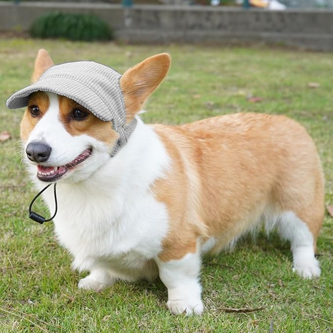 Dog Baseball Cap, Dog Cat Summer Beach Visor Hat with Ear Holes, Adjustable Puppy Sunbonnet Headdress (Grey, X-Large)
