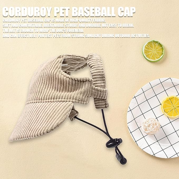 Dog Baseball Cap, Dog Cat Summer Beach Visor Hat with Ear Holes, Adjustable Puppy Sunbonnet Headdress (Khaki, Medium)