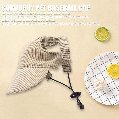 Dog Baseball Cap, Dog Cat Summer Beach Visor Hat with Ear Holes, Adjustable Puppy Sunbonnet Headdress (Khaki, Small)