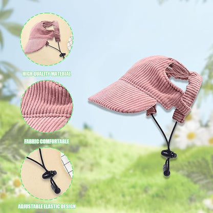 Dog Baseball Cap, Dog Cat Summer Beach Visor Hat with Ear Holes, Adjustable Puppy Sunbonnet Headdress (Pink, Small)