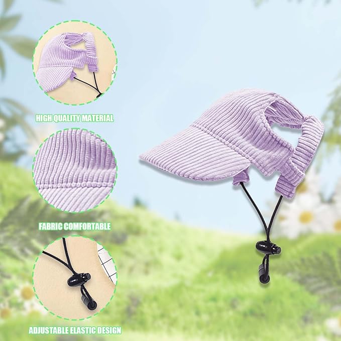 Dog Baseball Cap, Dog Cat Summer Beach Visor Hat with Ear Holes, Adjustable Puppy Sunbonnet Headdress (Purple, Medium)