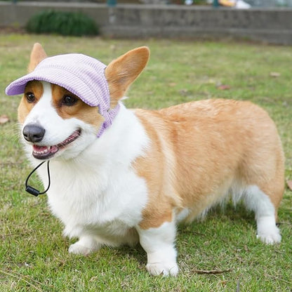 Dog Baseball Cap, Dog Cat Summer Beach Visor Hat with Ear Holes, Adjustable Puppy Sunbonnet Headdress (Purple, Small)