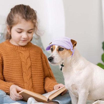 Dog Baseball Cap, Dog Cat Summer Beach Visor Hat with Ear Holes, Adjustable Puppy Sunbonnet Headdress (Purple, Small)