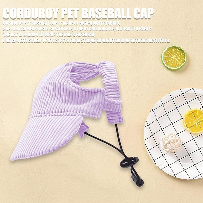 Dog Baseball Cap, Dog Cat Summer Beach Visor Hat with Ear Holes, Adjustable Puppy Sunbonnet Headdress (Purple, Small)