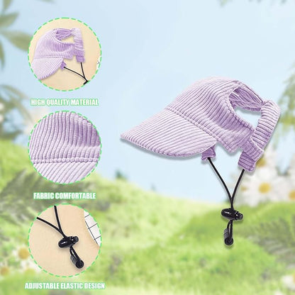 Dog Baseball Cap, Dog Cat Summer Beach Visor Hat with Ear Holes, Adjustable Puppy Sunbonnet Headdress (Purple, X-Small)