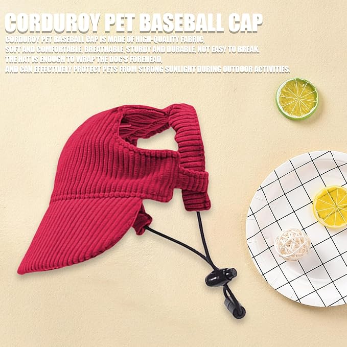 Dog Baseball Cap, Dog Cat Summer Beach Visor Hat with Ear Holes, Adjustable Puppy Sunbonnet Headdress (Red, Large)