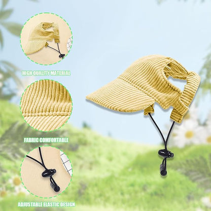 Dog Baseball Cap, Dog Cat Summer Beach Visor Hat with Ear Holes, Adjustable Puppy Sunbonnet Headdress (Yellow, Large)