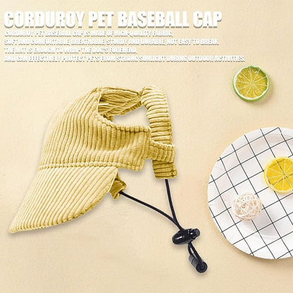 Dog Baseball Cap, Dog Cat Summer Beach Visor Hat with Ear Holes, Adjustable Puppy Sunbonnet Headdress (Yellow, Large)