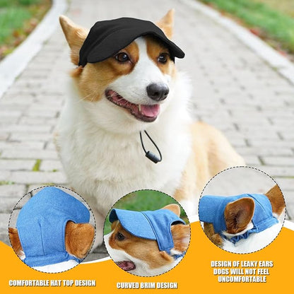 Dog Baseball Cap,Pet Summer Beach Hat,Dog Cat Sunbonnet Cap with Ear Holes,Adjustable Cat Visor for Small Medium Large Dogs (Black, X-Large)