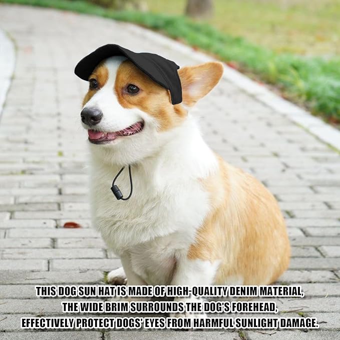 Dog Baseball Cap,Pet Summer Beach Hat,Dog Cat Sunbonnet Cap with Ear Holes,Adjustable Cat Visor for Small Medium Large Dogs (Black, X-Large)