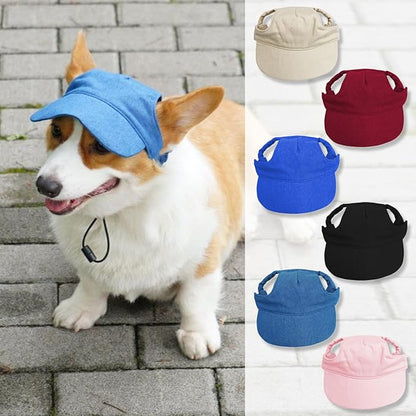 Dog Baseball Cap,Pet Summer Beach Hat,Dog Cat Sunbonnet Cap with Ear Holes,Adjustable Cat Visor for Small Medium Large Dogs (Black, X-Large)