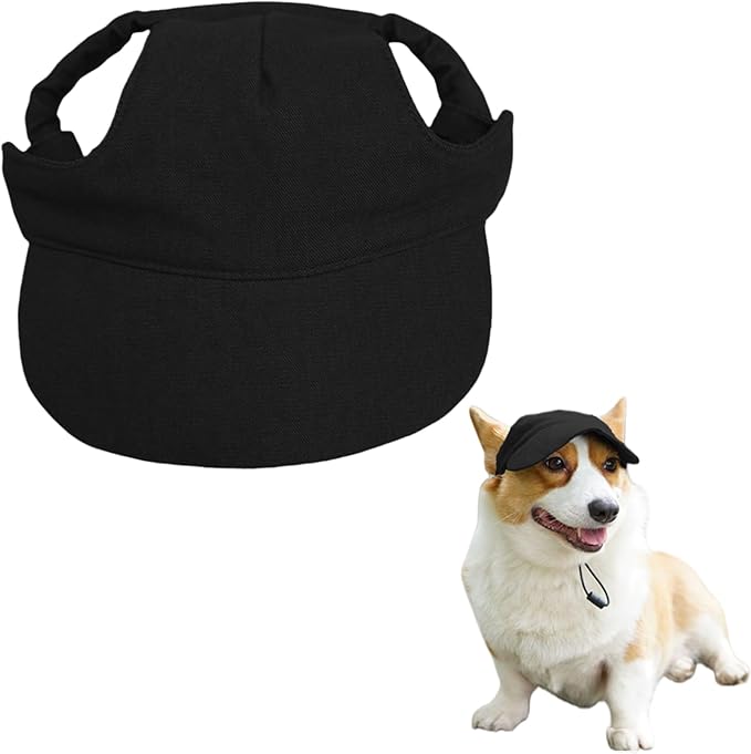 Dog Baseball Cap,Pet Summer Beach Hat,Dog Cat Sunbonnet Cap with Ear Holes,Adjustable Cat Visor for Small Medium Large Dogs (Black, X-Large)