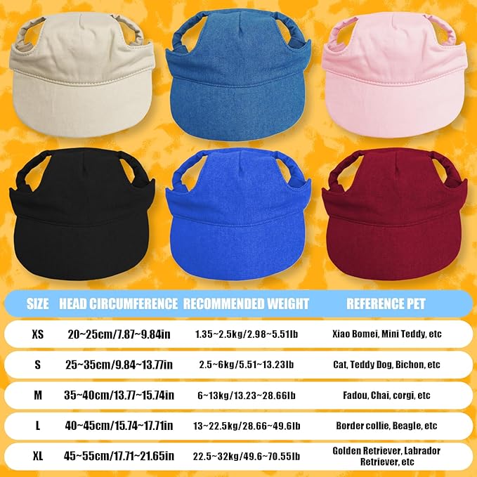 Dog Baseball Cap,Pet Summer Beach Hat,Dog Cat Sunbonnet Cap with Ear Holes,Adjustable Cat Visor for Small Medium Large Dogs (Black, X-Large)