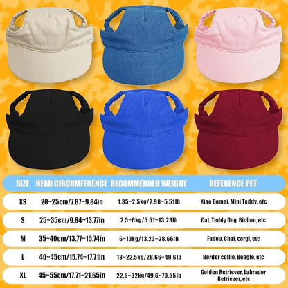 Dog Baseball Cap,Pet Summer Beach Hat,Dog Cat Sunbonnet Cap with Ear Holes,Adjustable Cat Visor for Small Medium Large Dogs (Black, X-Large)