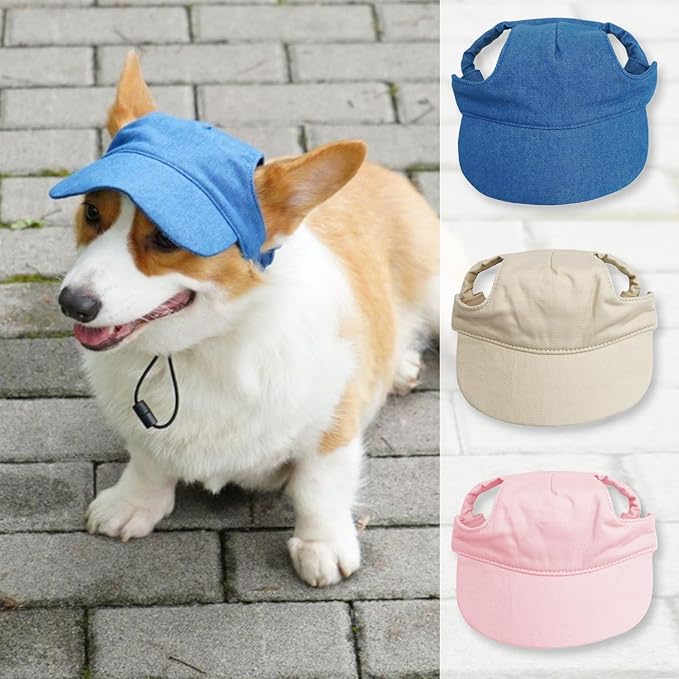 Dog Baseball Cap,Pet Summer Beach Hat,Dog Cat Sunbonnet Cap with Ear Holes,Adjustable Cat Visor for Small Medium Large Dogs (Blue, Large)