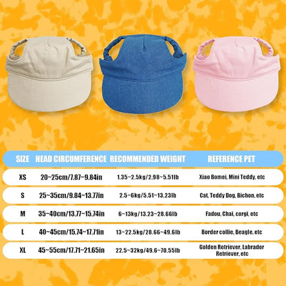 Dog Baseball Cap,Pet Summer Beach Hat,Dog Cat Sunbonnet Cap with Ear Holes,Adjustable Cat Visor for Small Medium Large Dogs (Blue, Small)
