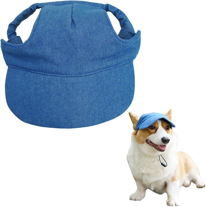 Dog Baseball Cap,Pet Summer Beach Hat,Dog Cat Sunbonnet Cap with Ear Holes,Adjustable Cat Visor for Small Medium Large Dogs (Blue, X-Small)