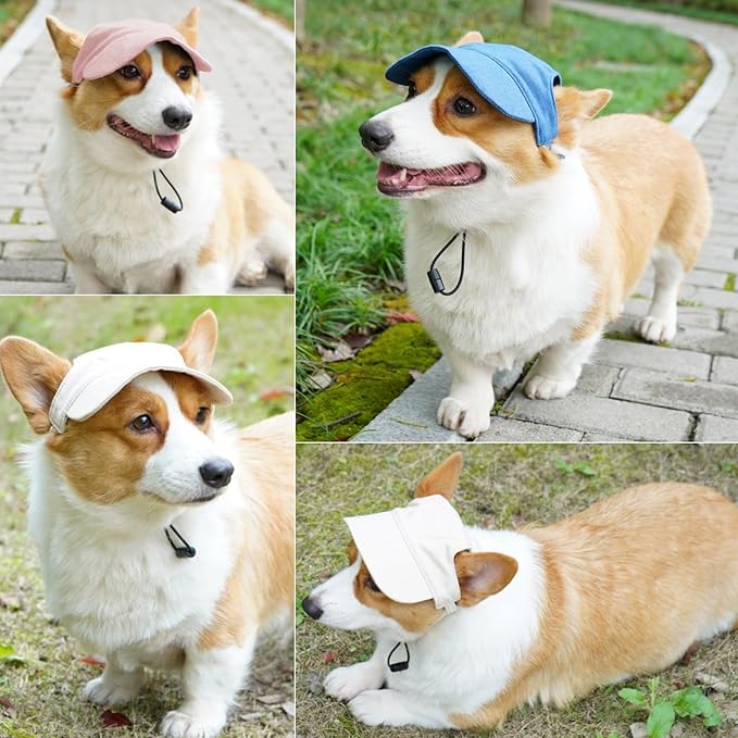 Dog Baseball Cap,Pet Summer Beach Hat,Dog Cat Sunbonnet Cap with Ear Holes,Adjustable Cat Visor for Small Medium Large Dogs (Blue, X-Small)