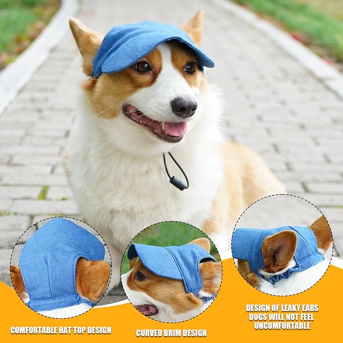 Dog Baseball Cap,Pet Summer Beach Hat,Dog Cat Sunbonnet Cap with Ear Holes,Adjustable Cat Visor for Small Medium Large Dogs (Blue, X-Small)
