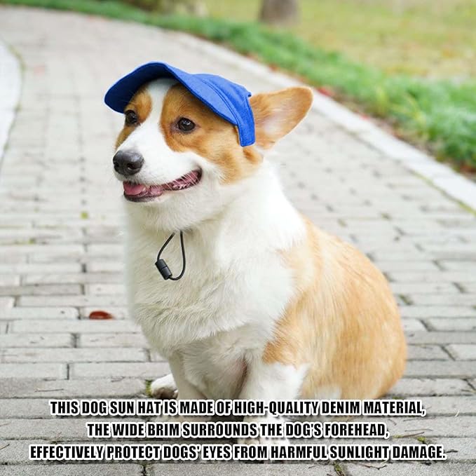 Dog Baseball Cap,Pet Summer Beach Hat,Dog Cat Sunbonnet Cap with Ear Holes,Adjustable Cat Visor for Small Medium Large Dogs (Deep Blue, X-Small)