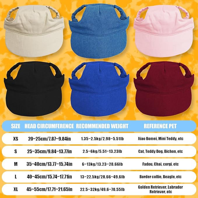 Dog Baseball Cap,Pet Summer Beach Hat,Dog Cat Sunbonnet Cap with Ear Holes,Adjustable Cat Visor for Small Medium Large Dogs (Deep Blue, X-Small)