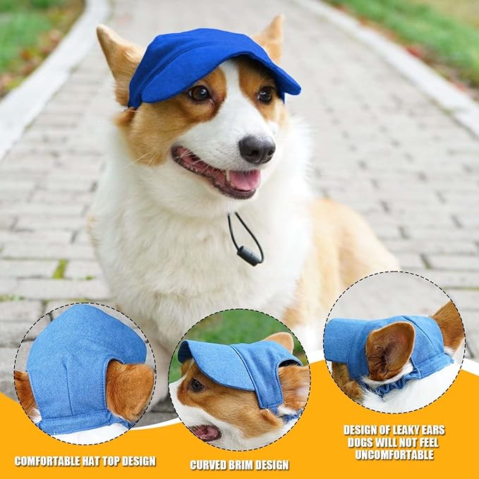 Dog Baseball Cap,Pet Summer Beach Hat,Dog Cat Sunbonnet Cap with Ear Holes,Adjustable Cat Visor for Small Medium Large Dogs (Deep Blue, X-Small)