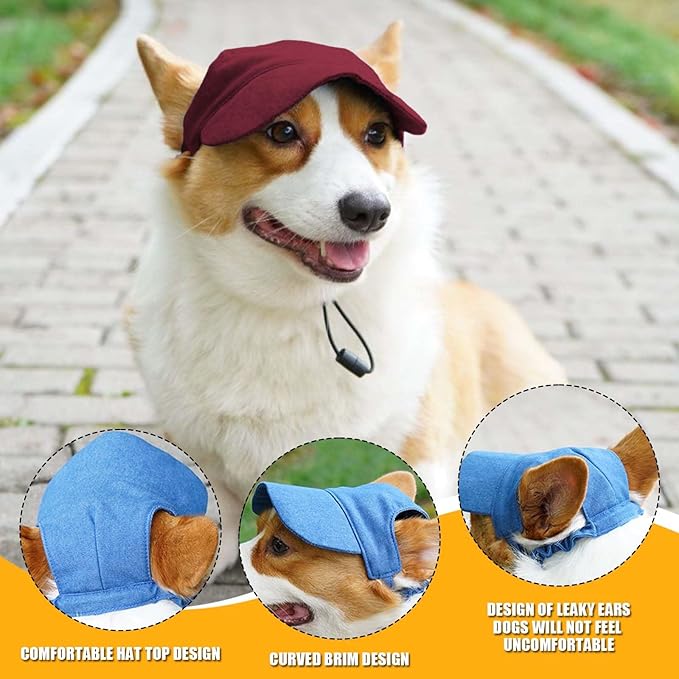 Dog Baseball Cap,Pet Summer Beach Hat,Dog Cat Sunbonnet Cap with Ear Holes,Adjustable Cat Visor for Small Medium Large Dogs (Red, Large)