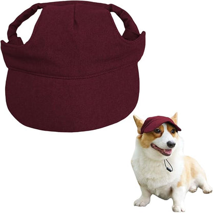 Dog Baseball Cap,Pet Summer Beach Hat,Dog Cat Sunbonnet Cap with Ear Holes,Adjustable Cat Visor for Small Medium Large Dogs (Red, Large)