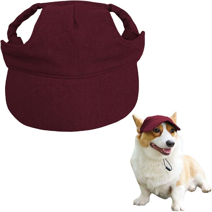 Dog Baseball Cap,Pet Summer Beach Hat,Dog Cat Sunbonnet Cap with Ear Holes,Adjustable Cat Visor for Small Medium Large Dogs (Red, Small)