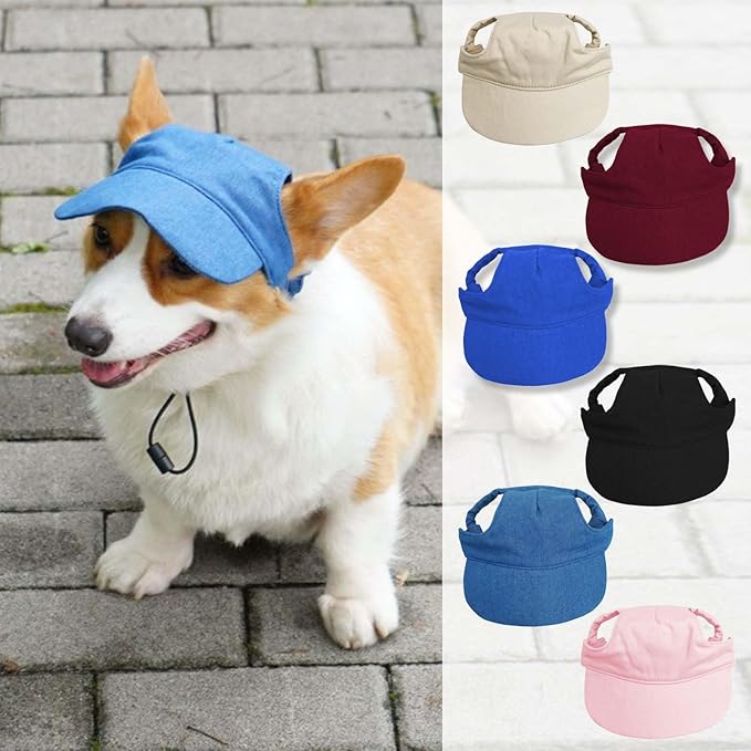 Dog Baseball Cap,Pet Summer Beach Hat,Dog Cat Sunbonnet Cap with Ear Holes,Adjustable Cat Visor for Small Medium Large Dogs (Red, Small)