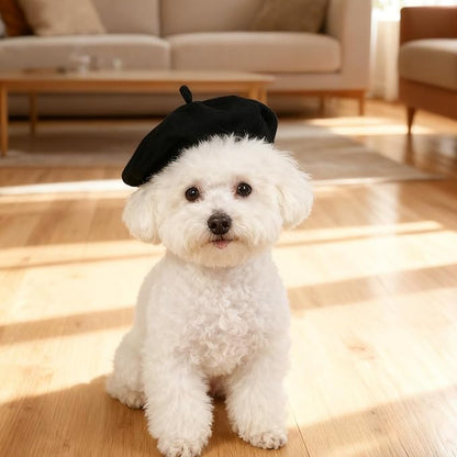 Dog Beret for Small Dogs Black Cat Beret Dog Hat Artist Pet Costume Dogs Fedora Hats Pet Headwear for Pets Cat Photo Props Christmas (Black)