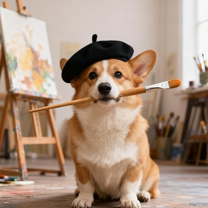 Dog Beret for Small Dogs Black Cat Beret Dog Hat Artist Pet Costume Dogs Fedora Hats Pet Headwear for Pets Cat Photo Props Christmas (Black)