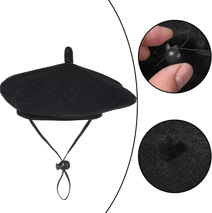 Dog Beret for Small Dogs Black Cat Beret Dog Hat Artist Pet Costume Dogs Fedora Hats Pet Headwear for Pets Cat Photo Props Christmas (Black)