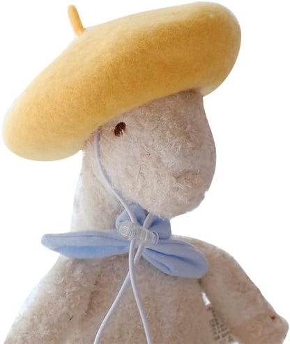 Dog Beret Hats Cats Hats Fashion Four Seasons Funny Comfortable Wool Pet Hat (Yellow)